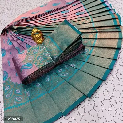 Kanjeevaram Silk Blend Woven Design Zari Work Saree with Blouse Piece
