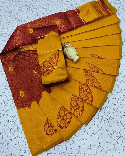 Kanjeevaram Silk Blend Woven Design Zari Work Saree with Blouse Piece