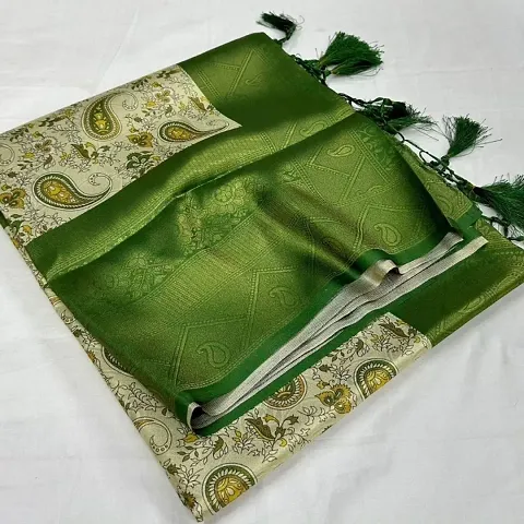 Kanjeevaram Silk Blend Woven Design Digital Printed Sarees with Blouse Piece