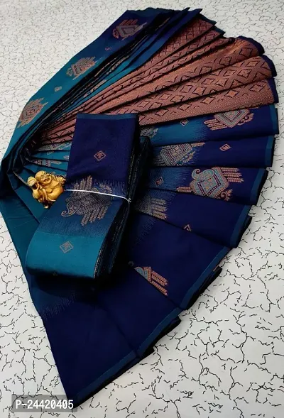 Fancy Silk Blend Saree With Blouse Piece For Women