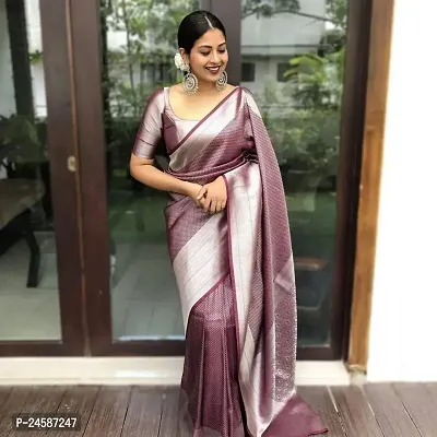 Fancy Silk Blend Saree with Blouse Piece For Women-thumb2