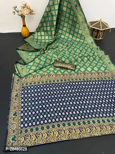 Beautiful Silk Blend Woven Design Kanjeevaram Saree With Blouse Piece For Women-thumb0