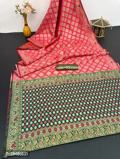 Beautiful Silk Blend Woven Design Kanjeevaram Saree With Blouse Piece For Women