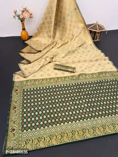 Beautiful Silk Blend Woven Design Kanjeevaram Saree With Blouse Piece For Women