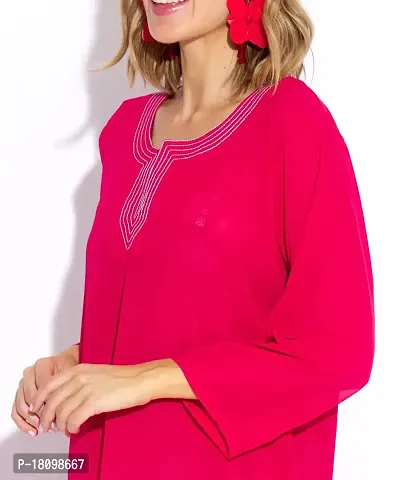 SUN-ROSE FASHIONS Solid Plain Colors Casual Straight Kurta for Women | Full Sleeves | Transparent | Size L | Suitable for 40-42 Bust (Rani Pink)-thumb3