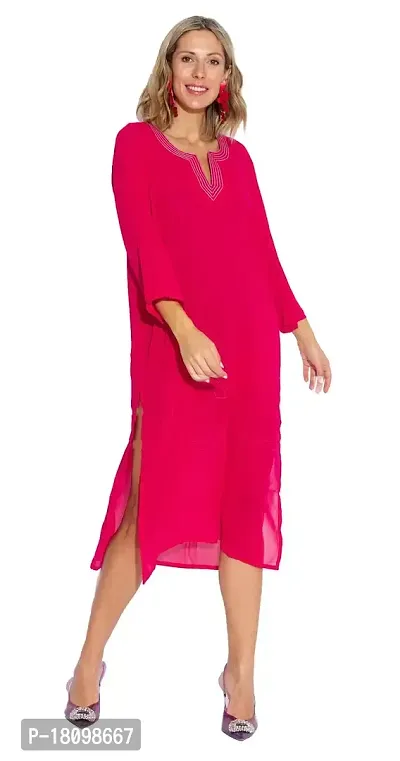 SUN-ROSE FASHIONS Solid Plain Colors Casual Straight Kurta for Women | Full Sleeves | Transparent | Size L | Suitable for 40-42 Bust (Rani Pink)-thumb0