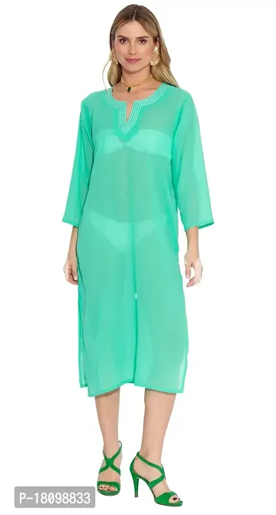 SUN-ROSE FASHIONS Solid Plain Colors Casual Straight Long Kurta for Women | Full Sleeves | Transparent (Large, Sky Blue)-thumb0