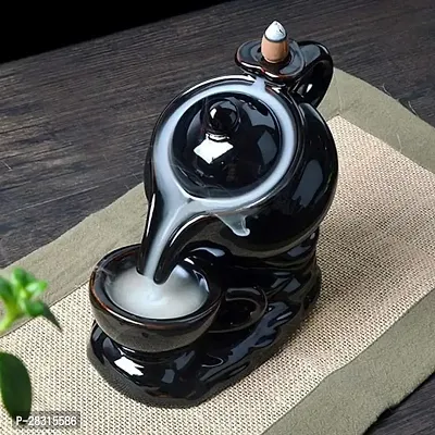 Handicraft Tea Kettle Smoke Fountain | Incense Stick Holder Decorative Showpiece - 10 cm  (Polyresin, Black)-thumb0