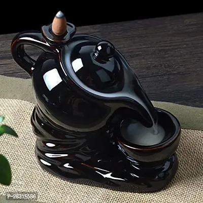 Handicraft Tea Kettle Smoke Fountain | Incense Stick Holder Decorative Showpiece - 10 cm  (Polyresin, Black)-thumb4