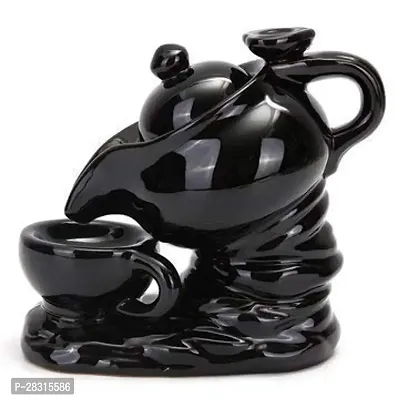 Handicraft Tea Kettle Smoke Fountain | Incense Stick Holder Decorative Showpiece - 10 cm  (Polyresin, Black)-thumb5