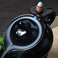 Handicraft Tea Kettle Smoke Fountain | Incense Stick Holder Decorative Showpiece - 10 cm  (Polyresin, Black)-thumb1