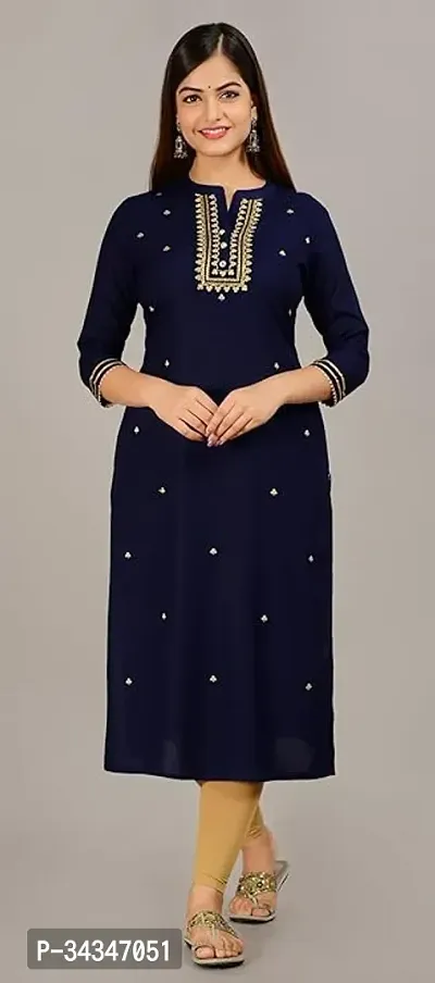 Women Rayon Embroidery Straight  Kurti-thumb0