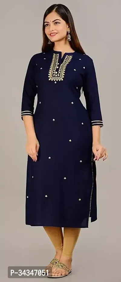 Women Rayon Embroidery Straight  Kurti-thumb4