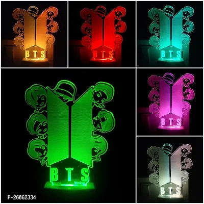 Bts 3D Optical Illusion Acrylic Night Lamp, 7 Colors Rgb Auto Gradual Changing Led Plug And Play Night Light, Office Light, Best For Gift-thumb2