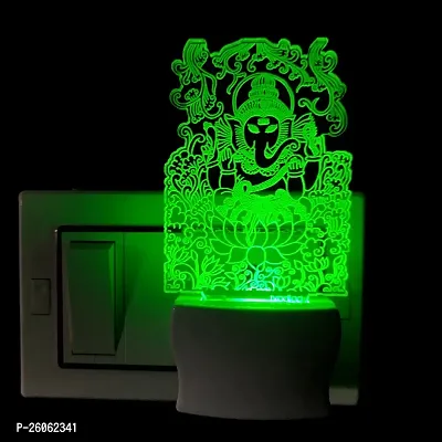 New Ganpati 3D Optical Illusion Acrylic Night Lamp, 7 Colors Rgb Auto Gradual Changing Led Plug And Play Night Light, Office Light, Best For Gift(4.5 Inch)