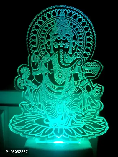 New Ganpati 3D Optical Illusion Acrylic Night Lamp, 7 Colors Rgb Auto Gradual Changing Led Plug And Play Night Light, Office Light, Best For Gift(4.5 Inch)