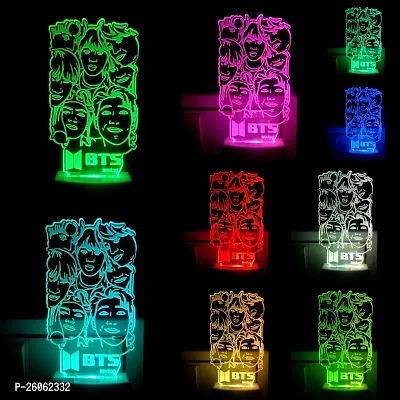 Bts 3D Optical Illusion Acrylic Night Lamp, 7 Colors Rgb Auto Gradual Changing Led Plug And Play Night Light, Office Light, Best For Gift-thumb2