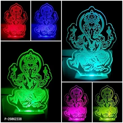 New Ganpati 3D Optical Illusion Acrylic Night Lamp, 7 Colors Rgb Auto Gradual Changing Led Plug And Play Night Light, Office Light, Best For Gift(4.5 Inch)-thumb2