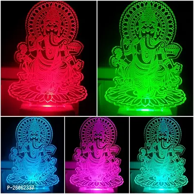 New Ganpati 3D Optical Illusion Acrylic Night Lamp, 7 Colors Rgb Auto Gradual Changing Led Plug And Play Night Light, Office Light, Best For Gift(4.5 Inch)-thumb2