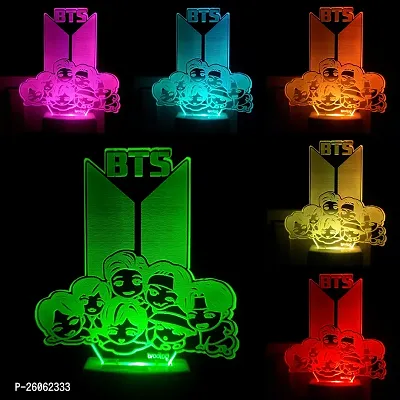 Bts 3D Optical Illusion Acrylic Night Lamp, 7 Colors Rgb Auto Gradual Changing Led Plug And Play Night Light, Office Light, Best For Gift-thumb2