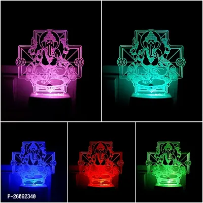 New Ganpati 3D Optical Illusion Acrylic Night Lamp, 7 Colors Rgb Auto Gradual Changing Led Plug And Play Night Light, Office Light, Best For Gift(4.5 Inch)-thumb2