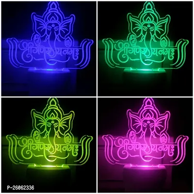 New Ganpati 3D Optical Illusion Acrylic Night Lamp, 7 Colors Rgb Auto Gradual Changing Led Plug And Play Night Light, Office Light, Best For Gift(4.5 Inch)-thumb2