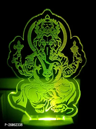 New Ganpati 3D Optical Illusion Acrylic Night Lamp, 7 Colors Rgb Auto Gradual Changing Led Plug And Play Night Light, Office Light, Best For Gift(4.5 Inch)