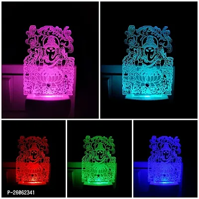 New Ganpati 3D Optical Illusion Acrylic Night Lamp, 7 Colors Rgb Auto Gradual Changing Led Plug And Play Night Light, Office Light, Best For Gift(4.5 Inch)-thumb2