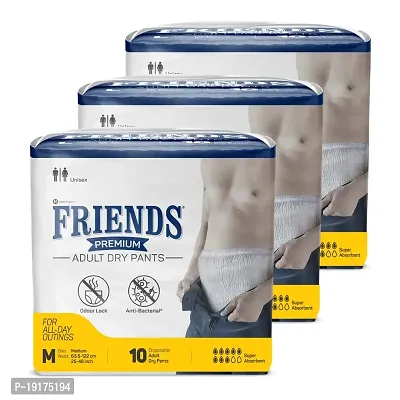 Friends Premium Adult Diapers Pant Style - 30 Count -M with odour lock and Anti-Bacterial Absorbent Core- Waist Size 25-48 Inch ; 63.5-122cm-thumb0