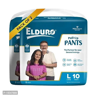 ELDURO Premium Unisex Adult Pant Diapers, Large 101-139 cm (40''-55''), 20 Count, Wetness Indicator, Leakproof, 14 hrs Overnight Protection, With Aloe Vera, Pack of 2