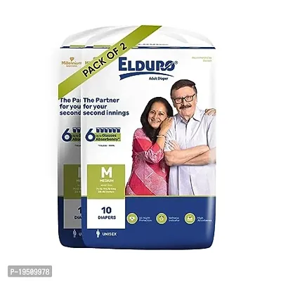 ELDURO Regular Unisex Adult Tape Diapers, Medium 71-111Cm (28''-44''), 20 Count, Wetness Indicator, Leakproof, 14 hrs Overnight Protection, With Aloe Vera, Pack of 2