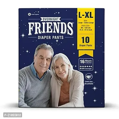 Friends Overnight Adult Diapers Pants Style - 10 Count (L-XL) with odour lock and Anti-Bacterial Absorbent Core- Waist Size 30-56 Inch ; 76-142cm