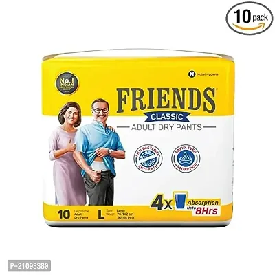 Friends Classic Adult Diapers Pants Style - 10 Count (Large) with odour lock and Anti-Bacterial Absorbent Core- Waist Size 30-56 inch ; 76-142cm-thumb0