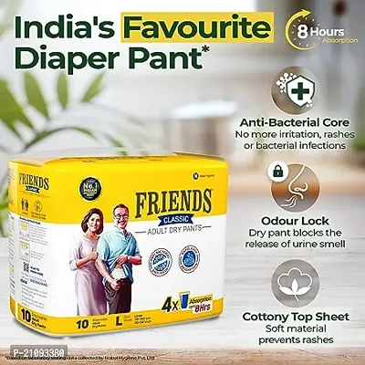 Friends Classic Adult Diapers Pants Style - 10 Count (Large) with odour lock and Anti-Bacterial Absorbent Core- Waist Size 30-56 inch ; 76-142cm-thumb2