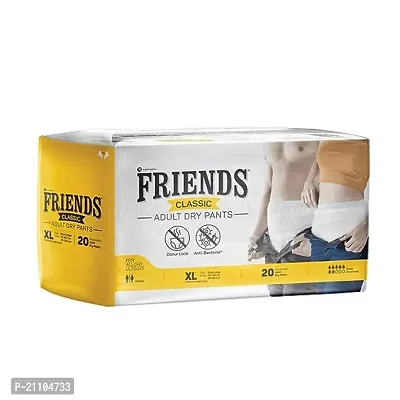 Friends Classic Adult Diapers Pants Style - 20 Count (Extra Large) with odour lock and Anti-Bacterial Absorbent Core- Waist Size 30-56 inch ; 76-142cm