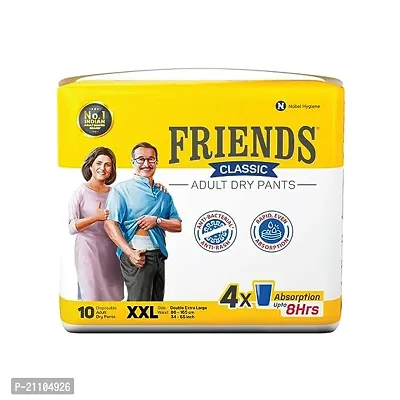 Friends Classic Adult Diapers Pants Style -10 Count (Double Extra Large) with odour lock and Anti-Bacterial Absorbent Core