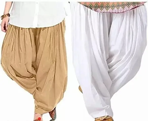 ENDFASHION Women's Traditional Full Patiala Patiyala Panjabi Plain Salwar Combo Pack (Free Size, Pack of 2) (Beige-White)