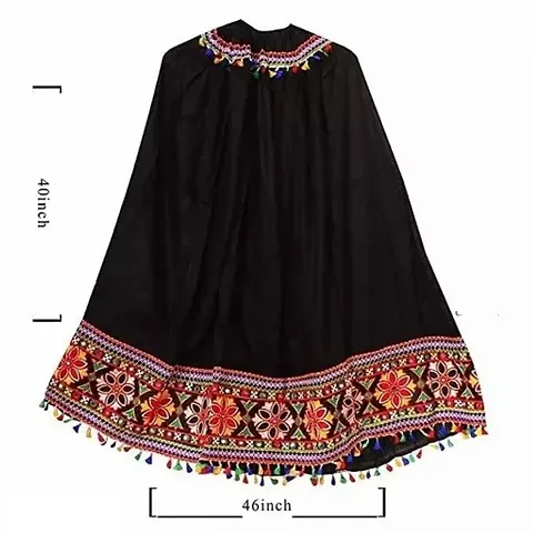 STLYZ Women Ethnic Gujrati Print Embroidered Border Cotton Rayon Long Skirt Lehenga - Black