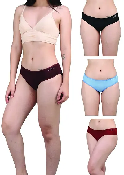 FlyBaby Women Knicker | FC4 Underwear | Hipster Panties | Plus Size Brief Pack of 4 (M, Navy-Sky-Maroon-Wine)