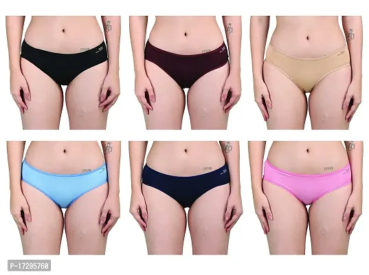 FlyBaby Women Hipster Underwear | FC6 Cotton Knicker | Hipster Panties | Plus Size Brief Pack of 6 (M, Black-Wine-Skin-Sky-Navy-Pink)