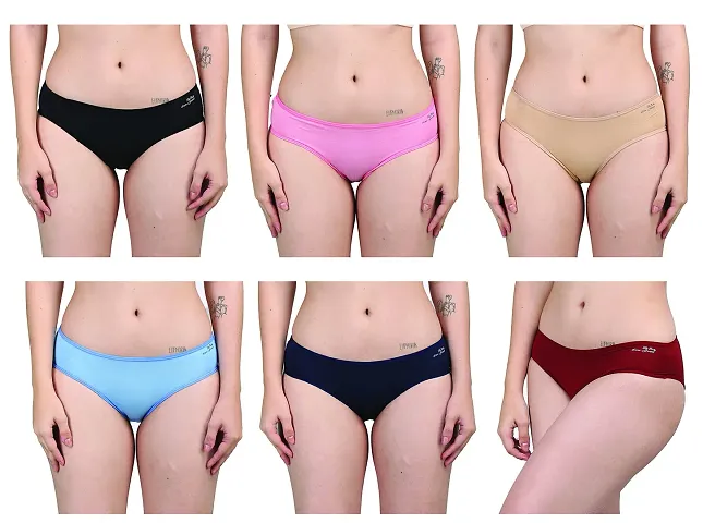 FlyBaby Women Hipster Underwear | FC6 Knicker | Hipster Panties | Plus Size Brief Pack of (M, Black-Pink-Skin-Sky-Navy-Maroon)