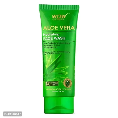 WOW Skin Science Aloe Vera With Hyaluronic Acid and Pro Vitamin B5 Hydrating Gentle Face Wash GEL with Built-In Face Brush for gentle cleansing - No Parabens, Silicones  Color - 100 mL Tube-thumb0