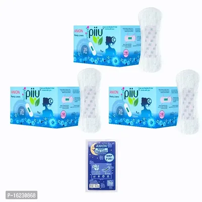 Piiu Cottony Soft Ultra thin Anion Panty Liner Pantyliner (Pack of 3) with Free 2 Anion Sanitary XXL 340 (Night Pad Card)