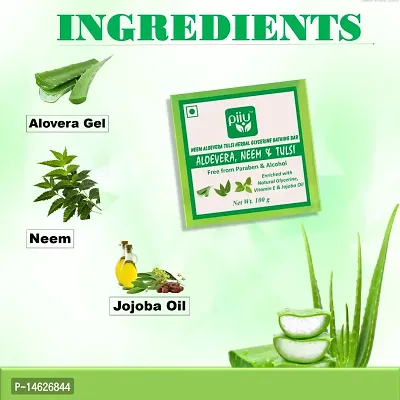 Piiu Organics Natural Herbal Glycerine Aloevera, Neem  Tulsi Bath Bar | Cleanses and purifies the skin | 100gm (Buy 1 Get 1 Free)-thumb2