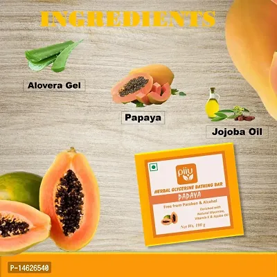 Piiu Organics Natural Herbal Glycerin Papaya Bathing Bar | Enriched with the goodness of Papaya Pulp | 100gm (Buy 1 Get 1)-thumb5