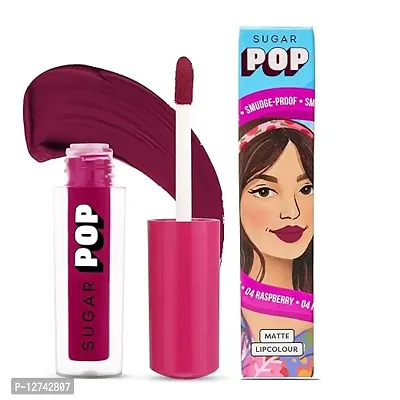 Sugar Pop Matte Lipcolour - 04 Raspberry (Reddish Pink) 1.6 Ml - Lasts Up To 8 Hours, Reddish Pink For Women | Non-Drying, Smudge Proof, Long Lasting