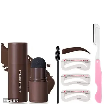 LOVE HUDA Professional Waterproof Eye Brow Makeup Kit - One Step Mushroom Head Stamper, Eyebrow Shaped Stencils, Brush, 3 In 1 Long Lasting Brow Stamp Women  Girls Makeup Tools (BROWN)-thumb0