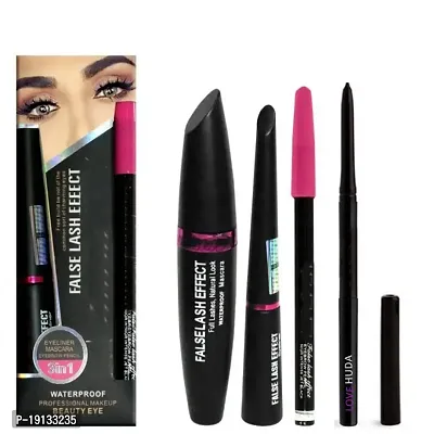 LOVE HUDA Professional Combo Waterproof Liquid Mascara, Eyeliner, Eyebrow Pencil With Long Lasting Auto Kajal Black Set Of 4-thumb0