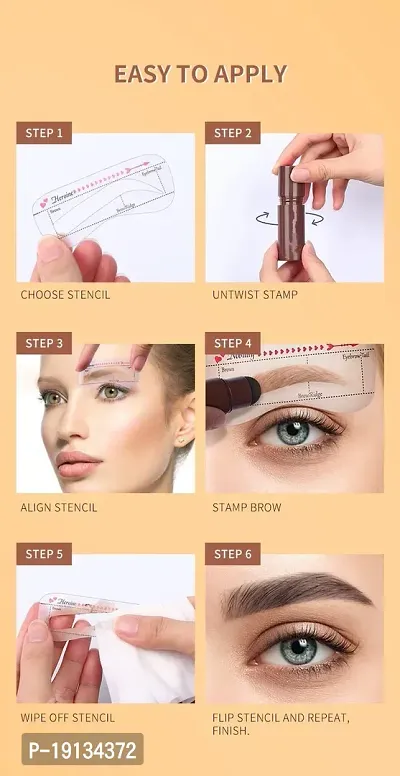 LOVE HUDA Professional Waterproof Eye Brow Makeup Kit - One Step Mushroom Head Stamper, Eyebrow Shaped Stencils, Brush, 3 In 1 Long Lasting Brow Stamp Women  Girls Makeup Tools (BROWN)-thumb4