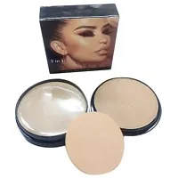 Professional Combo Waterproof Skin Base Foundation 2 In 1 Compact Face Powder With Makeup Blender For All Type Of Makeup Set Of 3-thumb1